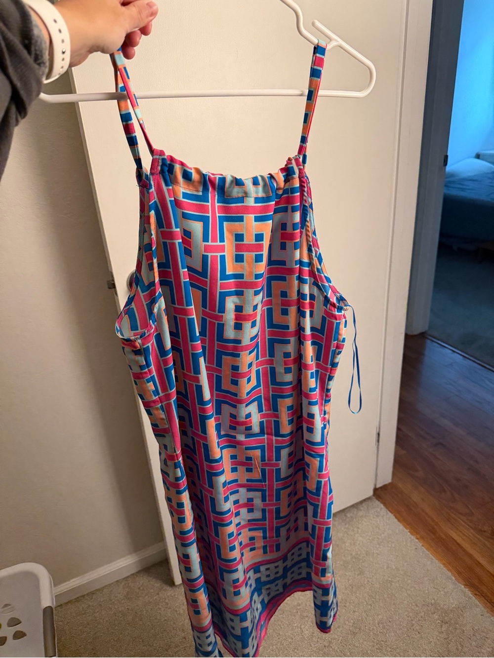 crown & ivy Blue and Pink Geometric Slip Dress